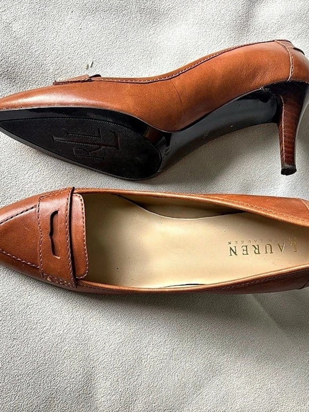 Vintage Lauren Ralph Lauren Brown Penny Loafer Heels 7.5 - Picture 6 of 12
